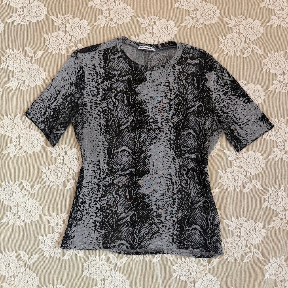 Reformation Snake Print Sheer Top Size M